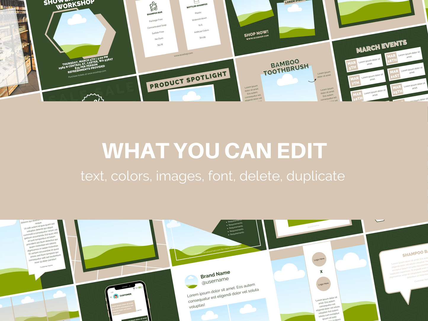 Instagram Post + Story Templates for an Eco-Friendly Business: Geometric Style