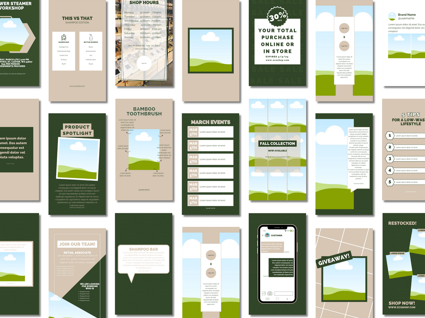 Instagram Post + Story Templates for an Eco-Friendly Business: Geometric Style