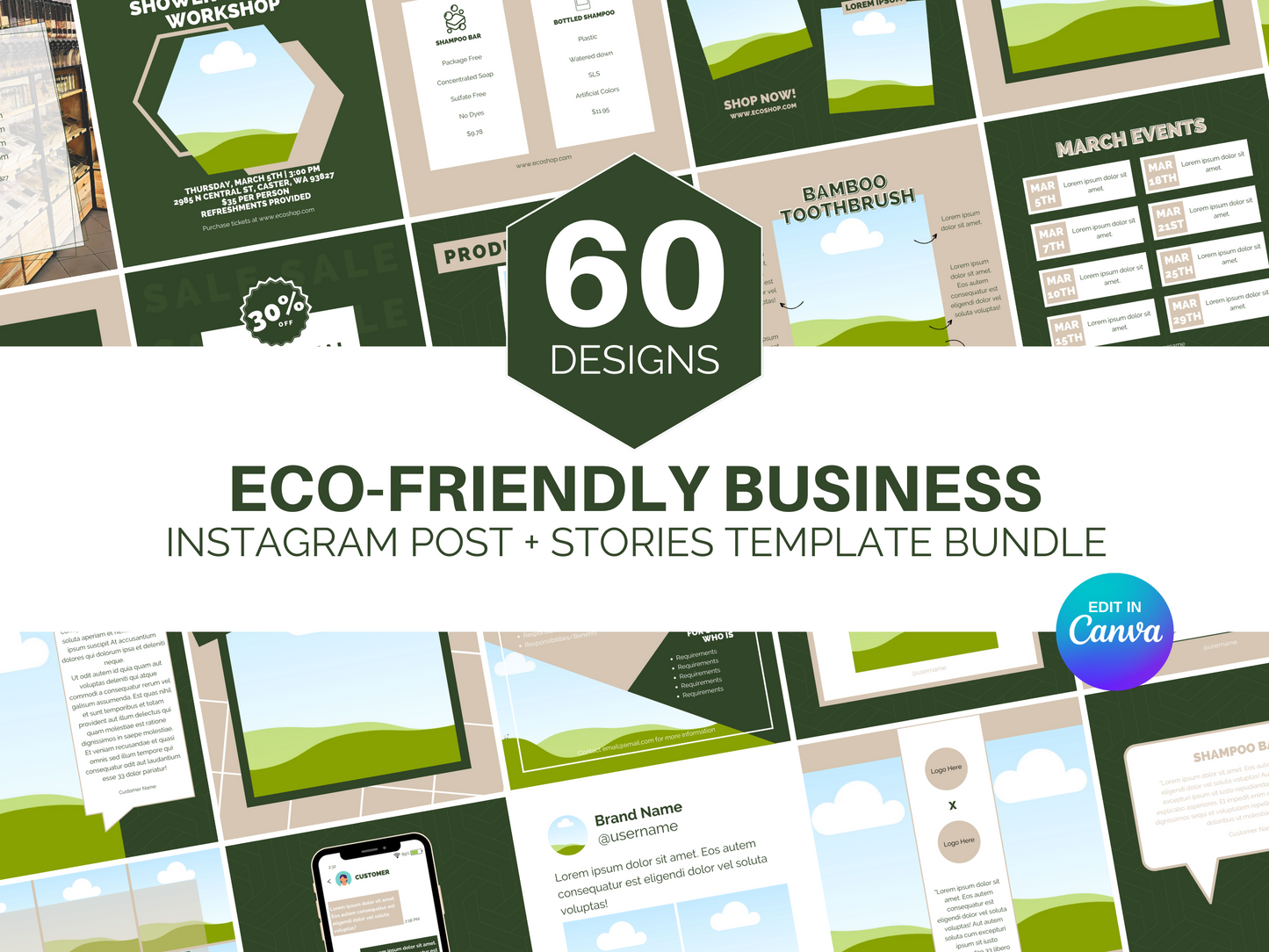 Instagram Post + Story Templates for an Eco-Friendly Business: Geometric Style