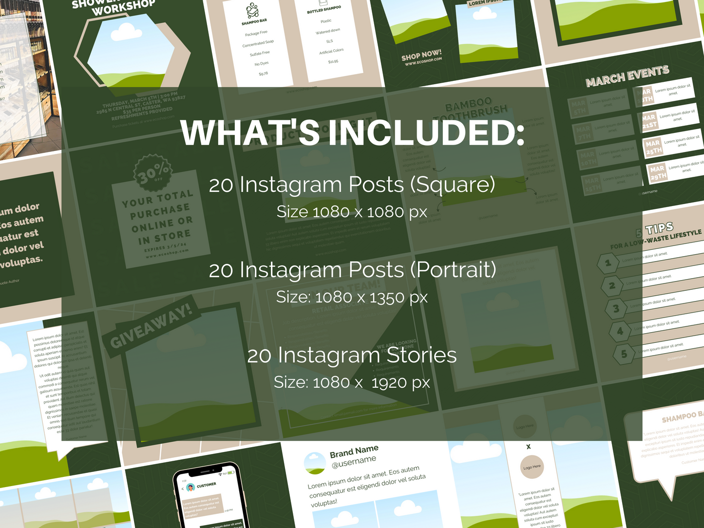 Instagram Post + Story Templates for an Eco-Friendly Business: Geometric Style